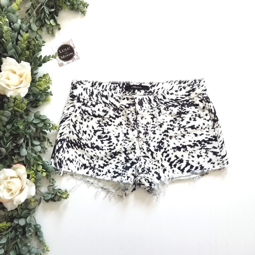J Brand black and white cut off jean shorts